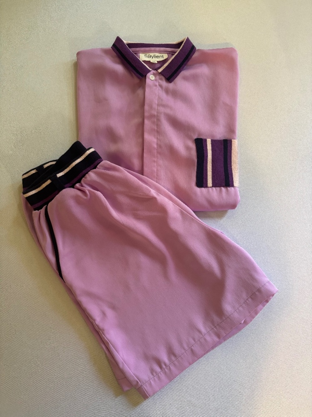 Pink Two Piece Short Set Button Front Shirt Elastic Waist Shorts Size M